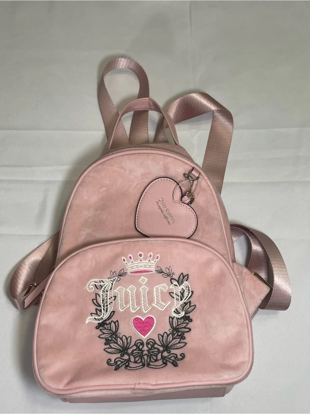 Juicy Couture Soft Pink Velvet  Mini Backpack with Heart Charm‎